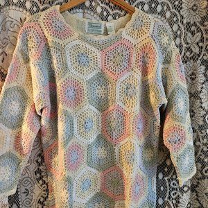 Vintage Shenanigans Multi Coloured Hand Knit Sweater- Lined -Made in Korea